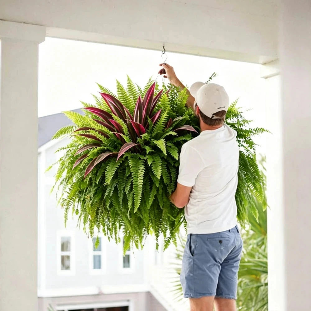 UV Resistant Artificial Fern And Red Dracaena
