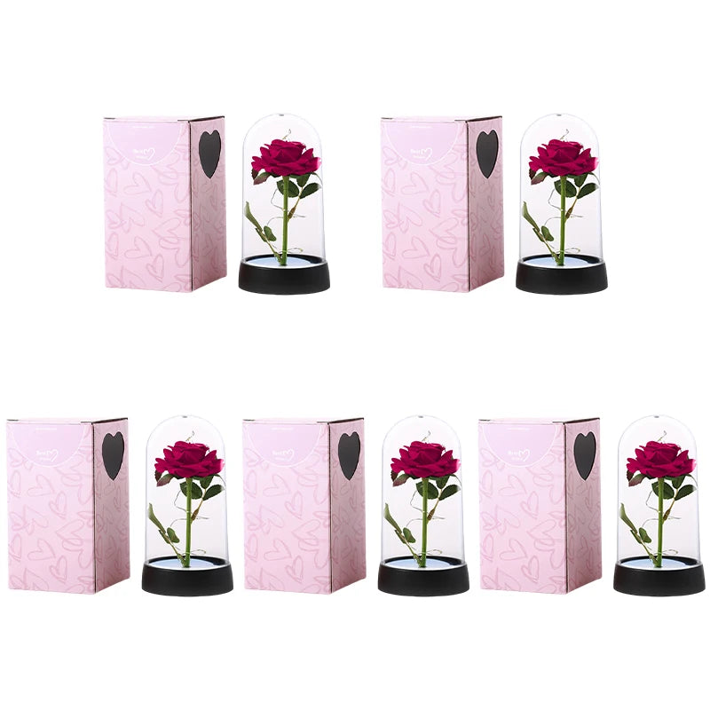 Artificial Rose Flowers Eternal Rose LED Light Foil Flower in Glass Cover Simulation Rose Flower Christmas Teachers' Day Gifts