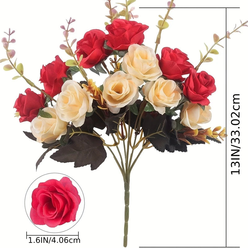 Rose Artificial Flowers 12Heads 33cm Fake Flowers For Home Room Decor Wedding Marriage Decoration DIY Craft Garland Accessories