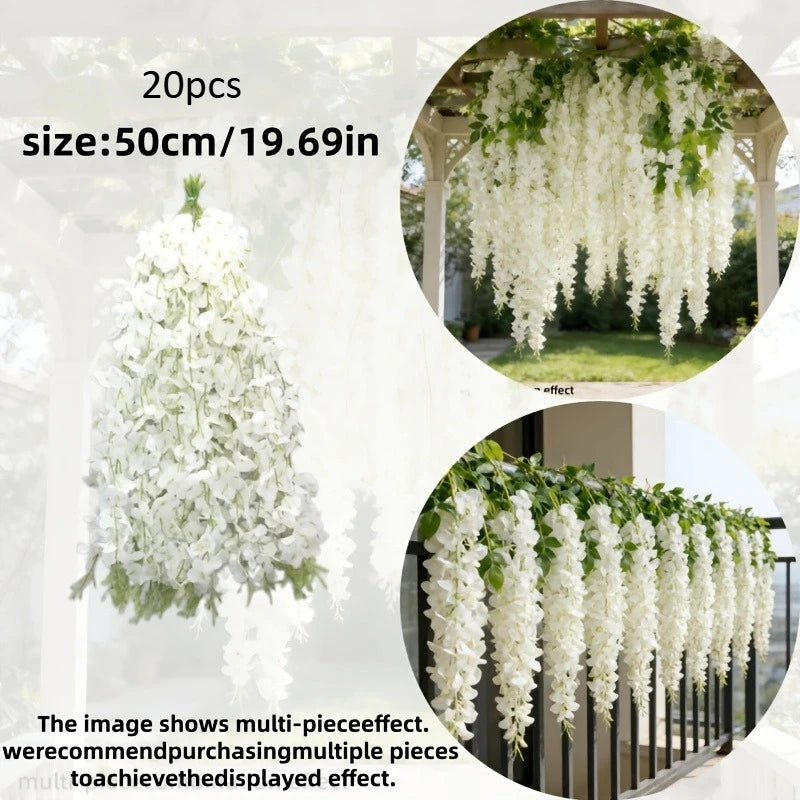 20PCS Artificial Wisteria Simulation Flower Vine, Indoor and Outdoor Hanging Decoration, Maintenance Free Fake Wisteria Vine