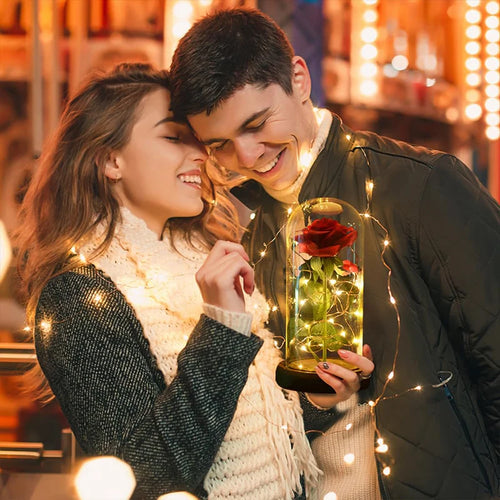 Artificial Rose Flowers Eternal Rose LED Light Foil Flower in Glass Cover Simulation Rose Flower Christmas Teachers' Day Gifts