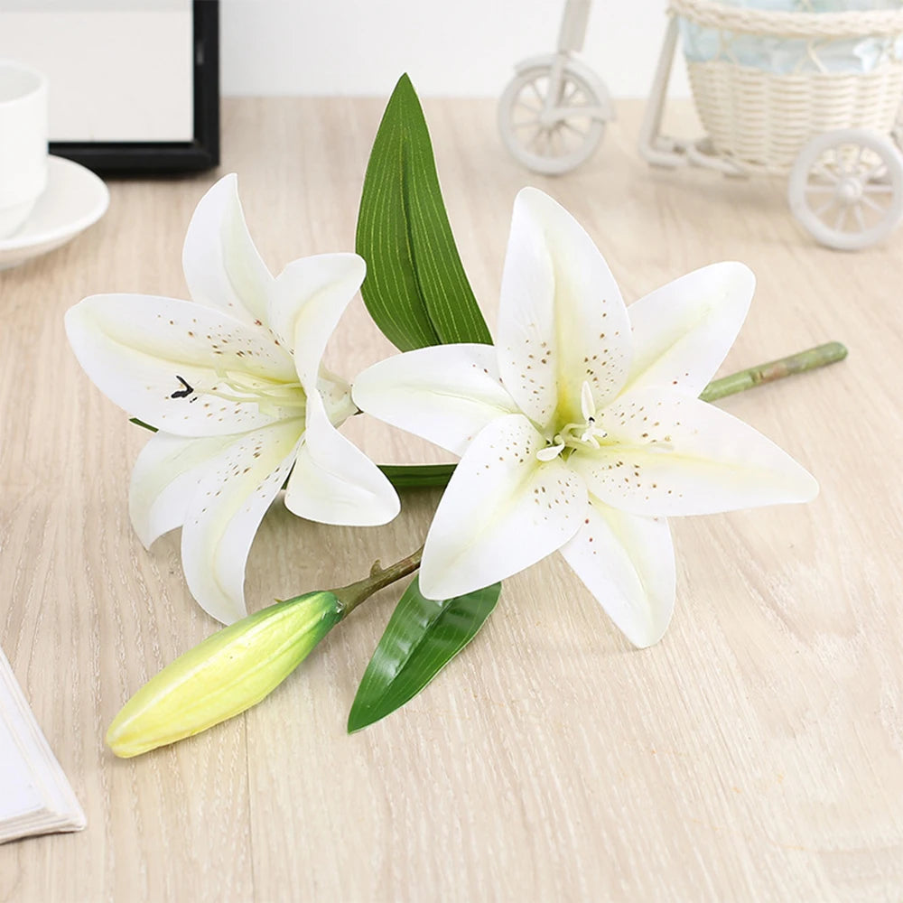 Real Looking 3D Printing Lily Branch  Artificial Flowers White Fake Flowers Flores for Wedding Home Garden Decoration