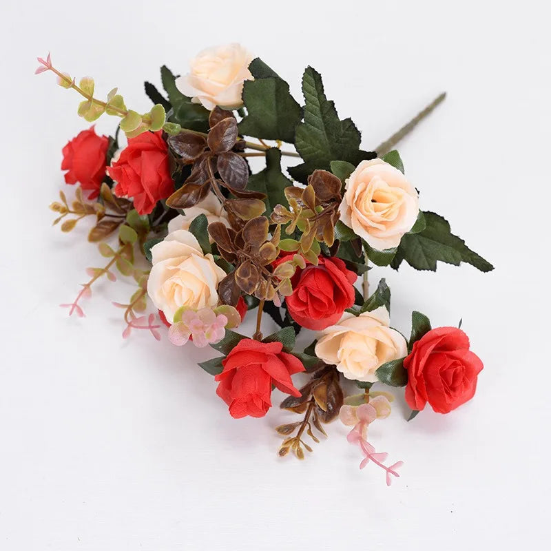 Rose Artificial Flowers 12Heads 33cm Fake Flowers For Home Room Decor Wedding Marriage Decoration DIY Craft Garland Accessories