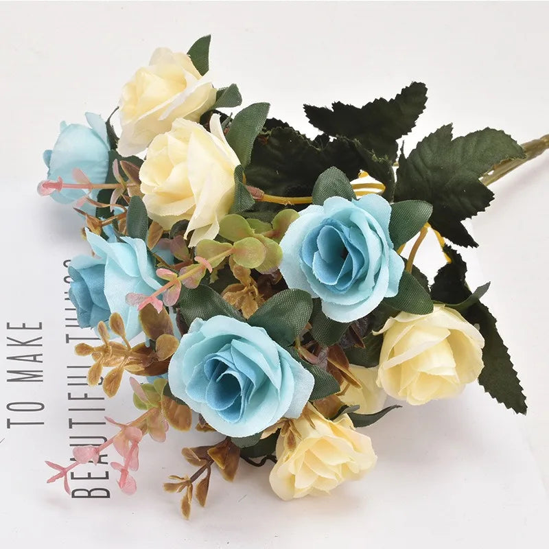 Rose Artificial Flowers 12Heads 33cm Fake Flowers For Home Room Decor Wedding Marriage Decoration DIY Craft Garland Accessories
