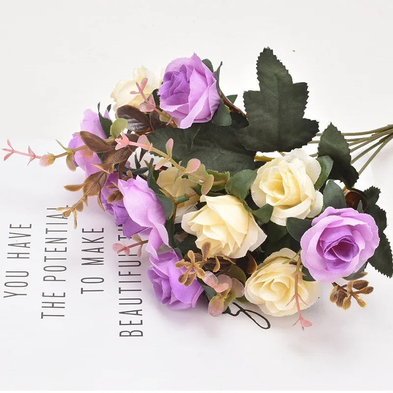 Rose Artificial Flowers 12Heads 33cm Fake Flowers For Home Room Decor Wedding Marriage Decoration DIY Craft Garland Accessories