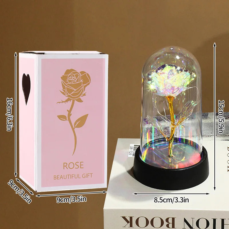 Artificial Rose Flowers Eternal Rose LED Light Foil Flower in Glass Cover Simulation Rose Flower Christmas Teachers' Day Gifts