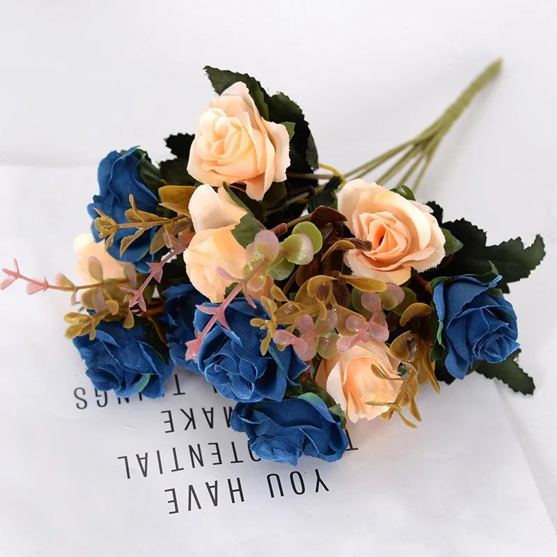 Rose Artificial Flowers 12Heads 33cm Fake Flowers For Home Room Decor Wedding Marriage Decoration DIY Craft Garland Accessories