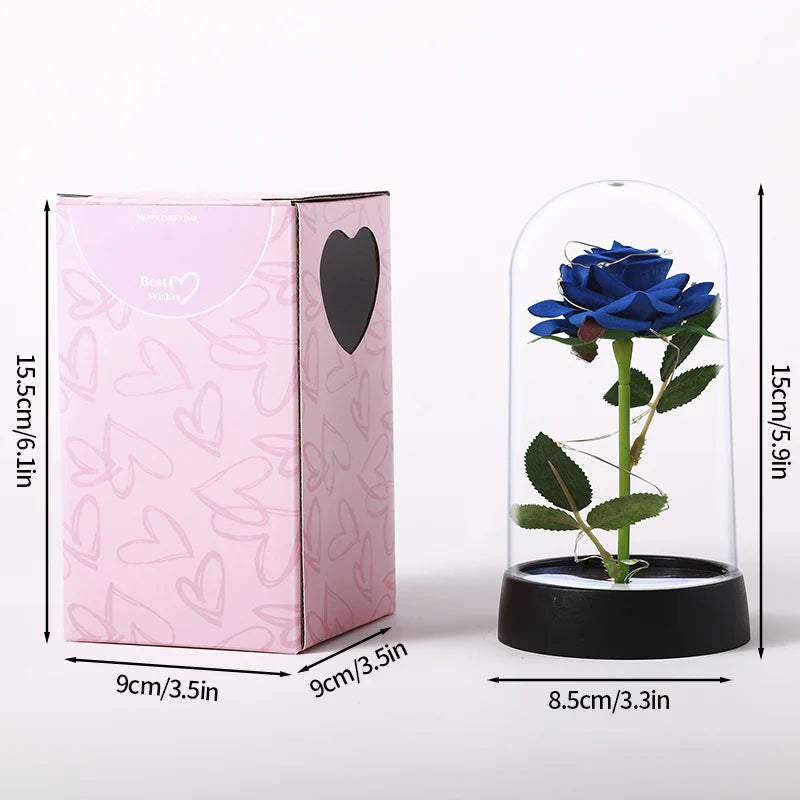 Artificial Rose Flowers Eternal Rose LED Light Foil Flower in Glass Cover Simulation Rose Flower Christmas Teachers' Day Gifts