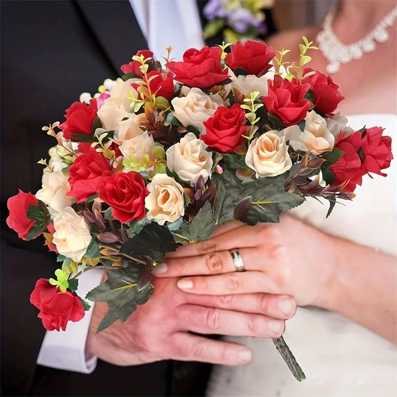 Rose Artificial Flowers 12Heads 33cm Fake Flowers For Home Room Decor Wedding Marriage Decoration DIY Craft Garland Accessories