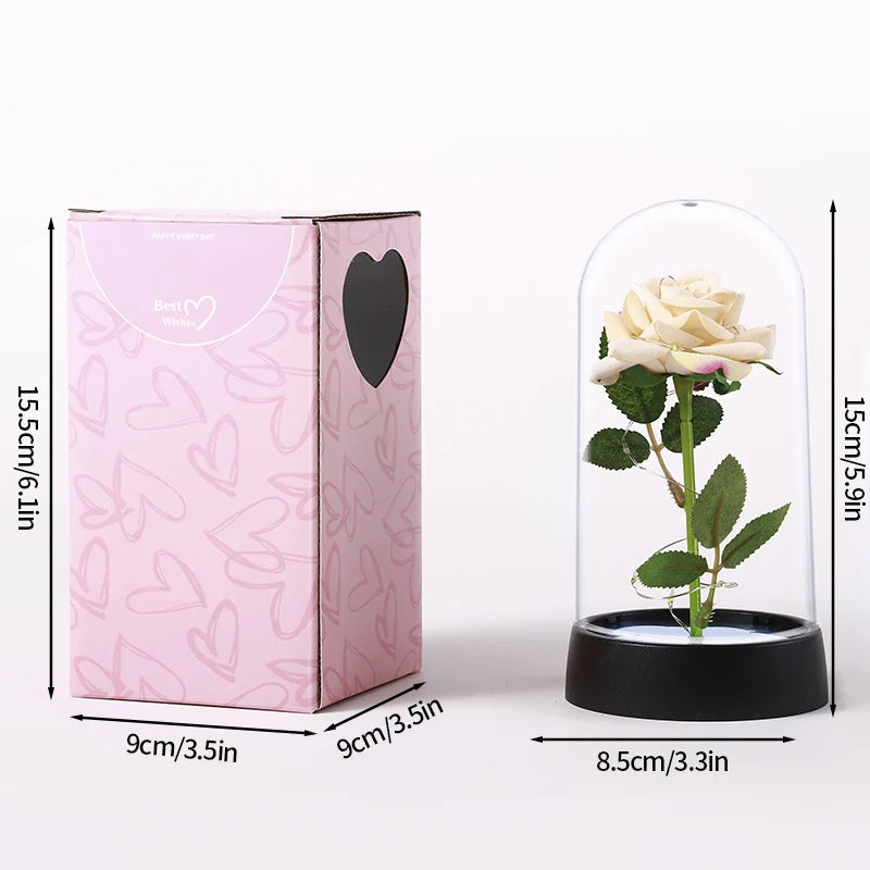 Artificial Rose Flowers Eternal Rose LED Light Foil Flower in Glass Cover Simulation Rose Flower Christmas Teachers' Day Gifts